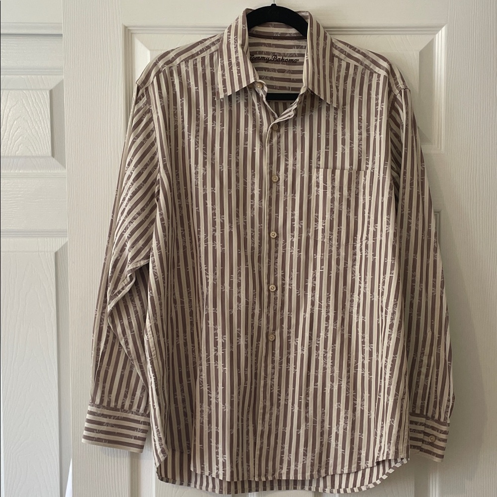 Tommy Bahama Beige and Chocolate Striped Shirt